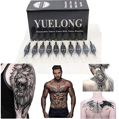 Tattoo Needles and Tubes Combo- Yuelong 40PCS 25mm Tattoo Tube with Assorted Tattoo Needles 3RL 5RL 7RL 9RL 5RS 7RS 9RS 5M1 7M1 9M1 for Tattoo Machine Tattoo Kits Tattoo Supplies