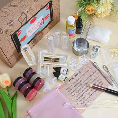 Lipstick Making Kit- 47Pcs DIY Matte Velvet Lipstick Set, Lip Gloss Kit, Make Your Own Lip Stain Kit with Beeswax Long-Lasting Quick-Drying Non-Stick Cup Lip Makeup Gift Kit for Women Beginner