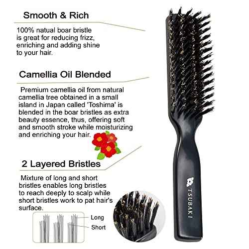 Generic Natural Boar Bristle Hair Brush [Made in Japan] with Camellia Oil, Soft Bristles [Hair Brush], Premium Quality for All Hair Types