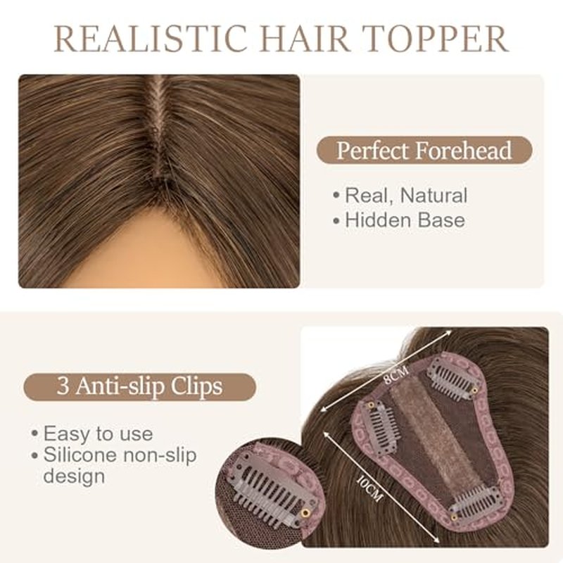 Rich Choices Hair Toppers for Women Real Human Hair 150% Density Clip in Silk Base No Bangs 100% Human Remy Toppper Realistic Scalp Pieces for Women with Thinning Crown 12 Inch #2R Chocolate Brown