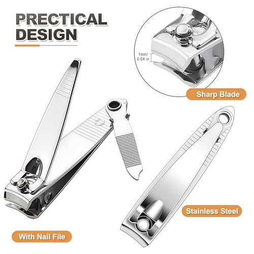 Nail Clippers with File in Bulk, 24-Pack Stainless Steel Nail Trimming for Toenail & Fingernail, Nail Clipper Gifts for Men Women Adults Homeless Care Supplies (Silver)