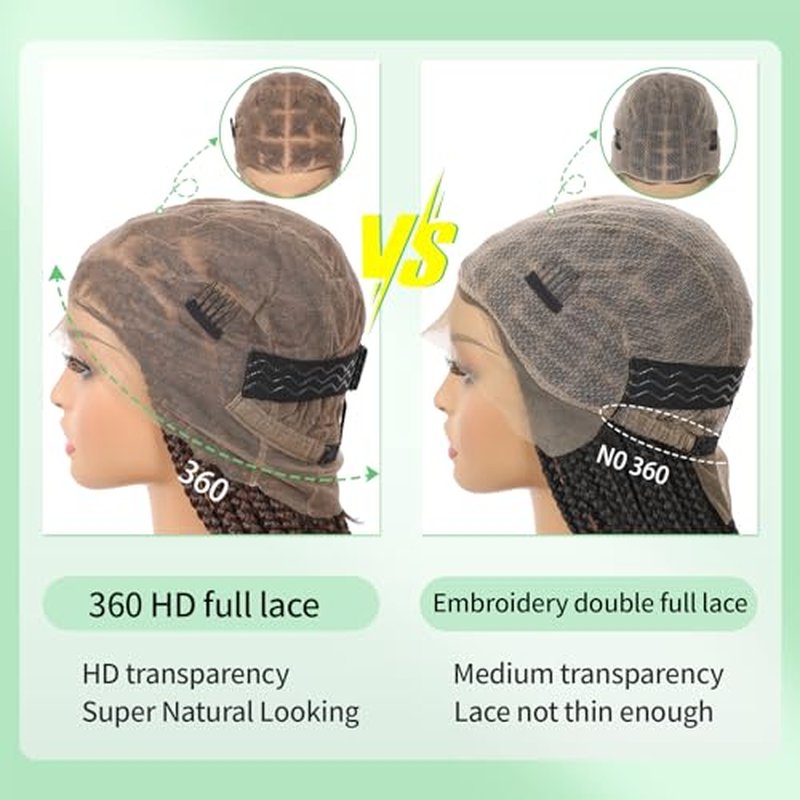 Youthfee 360¡Æ HD Full Lace Knotless Braided Wigs for Women Braided Lace Front Wigs with Baby Hair Premium Synthetic Brown Natural Looking Box Braid Wig 36 Inch