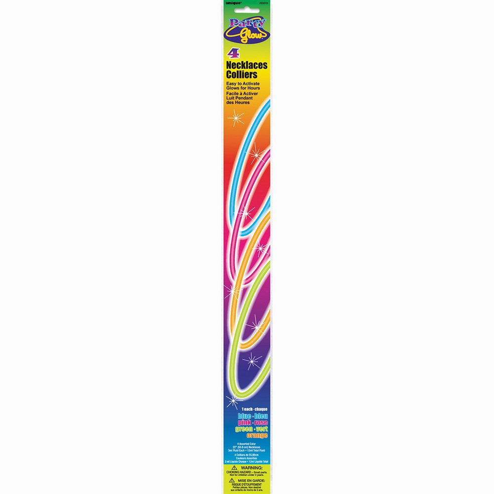 Party Glow Necklaces - 22" | Assorted Colors | 4 Pcs