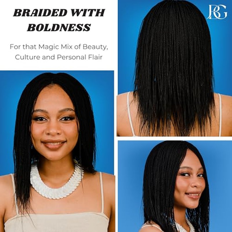 Twisted Wigs, 12-Inch Micro Million Twist Braided Wig - Light, Soft Braid Wigs for Black Women with Glueless 4X4 Lace Closure - No Tangle Synthetic Braids - Black 1