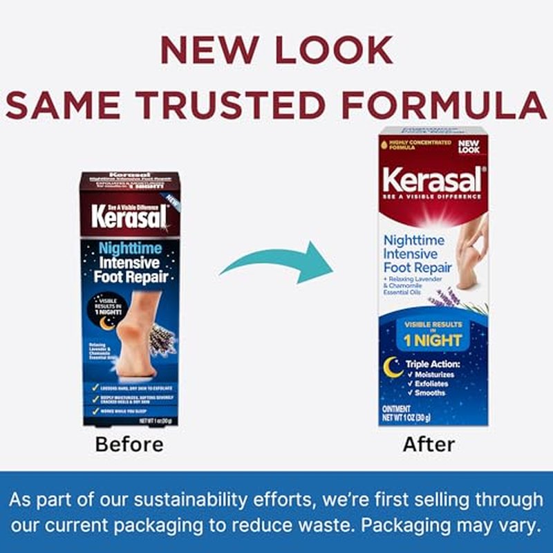 Kerasal Nighttime Intensive Foot Repair, Skin Healing Ointment for Cracked Heels and Dry Feet, 1 oz (Packaging May Vary)