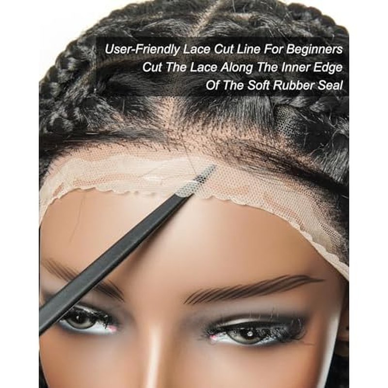 36" Knotless Large Box Braided Wig for Black Women ? 47 Strands, 360¡Æ Swiss HD Full Lace, Human Baby Hair, Lightweight Synthetic Braids