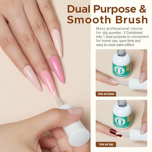 AZUREBEAUTY 2 Combined into1 Dip Powder Base & Top Coat with Activator, 0.5oz/Bottle, Fast Drying, No Lamp Needed, for Nail Kit