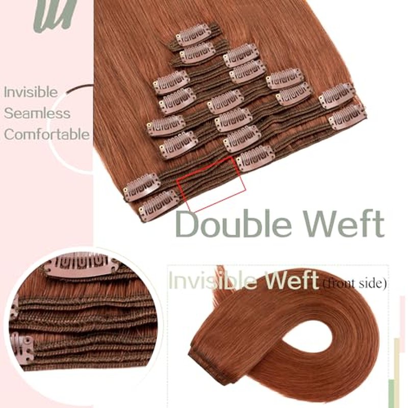 S-noilite Dark Auburn Clip in Human Hair Extensions 100% Remy Hair Thick True Double Weft Clip in Hair Extensions Full Head 8 Pieces 18 Clips Straight Silky (16 Inch - 130g,Dark Auburn (#33))