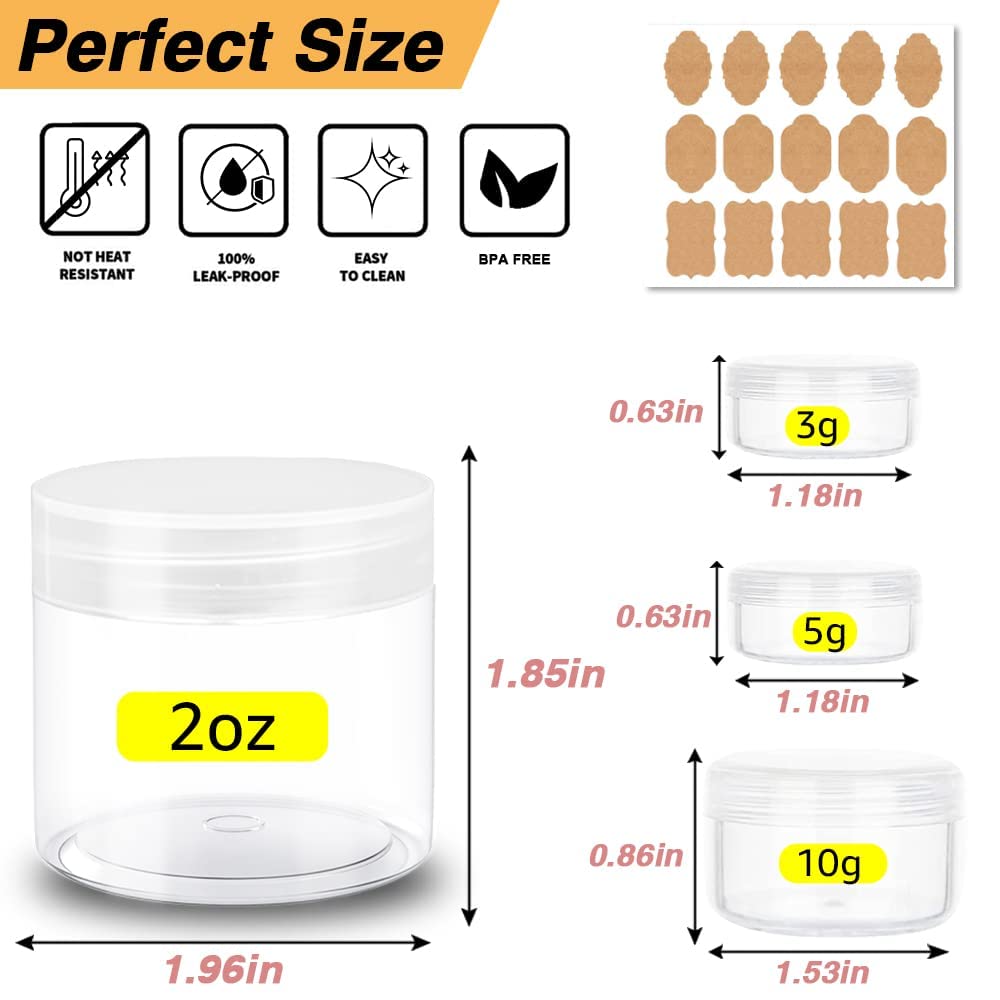 Plastic Containers with Lids - 100-Pack 2 oz Jars for Lip Scrub, Body Butters & Creams | Includes 24 Sample Containers
