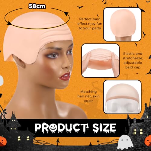 6 Pcs Halloween Bald Caps for Men Women Makeup Latex Bald Head Wig Caps Balds Cosplay Costume Accessories for Adults(Beige,Medium,Normal)