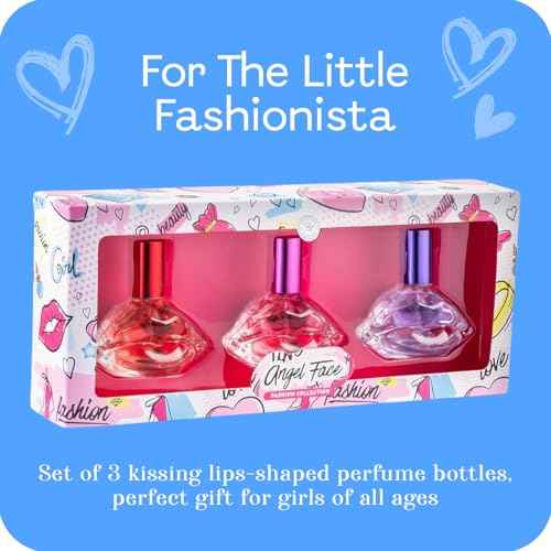 Angel Face Perfume Set for Teen Girls, Body Spray Perfume for Kids, Girls 10-12 & Teenage, Fashion Collection Girl Gift Set, 3 Kissing Lips-Shaped Perfumes