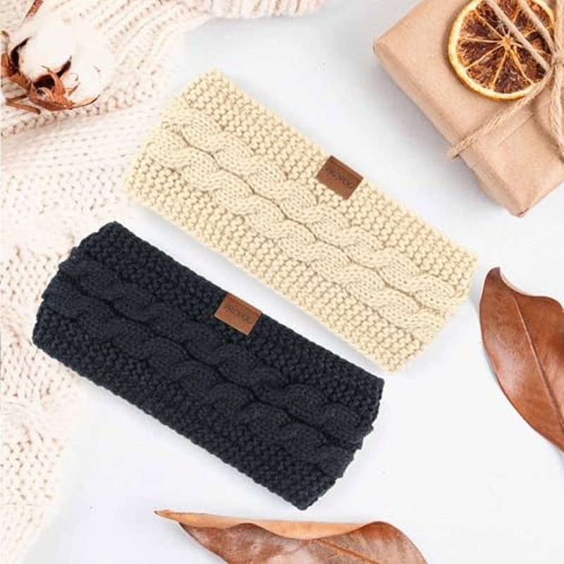 Ear Warmer Headbands for Women 2 Pack Thick Ear Muffs for Winter Women Fleece Head bands Ear Covers for Cold Weather Soft Stretch Head Wraps Accessories as a Gift for Christmas Other Occasions