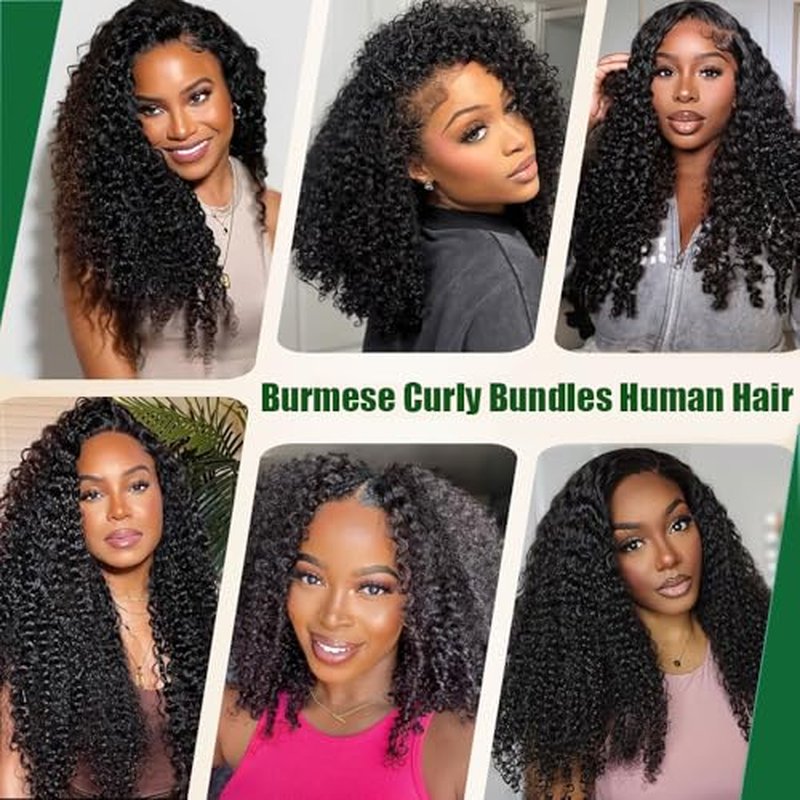 Burmese Curly Bundles Human Hair 12 Inch Human Hair 4 Bundles 100% Unprocessed Quick Weave 3c4a Real Human Hair Extensions Natural Black