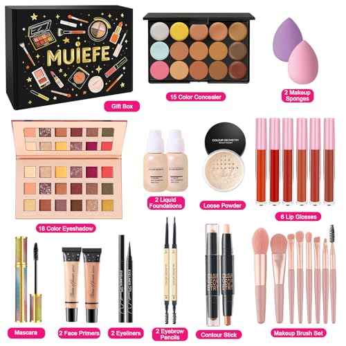 Makeup Kit for Women Full Kit, Beginner Makeup Set Gift Sets for Teen Girls, All in One Bulk Make Up Bundle Include Eyeshadow Palette Foundation Lip Gloss Concealer Eyeliner Mascara Makeup Brush Set