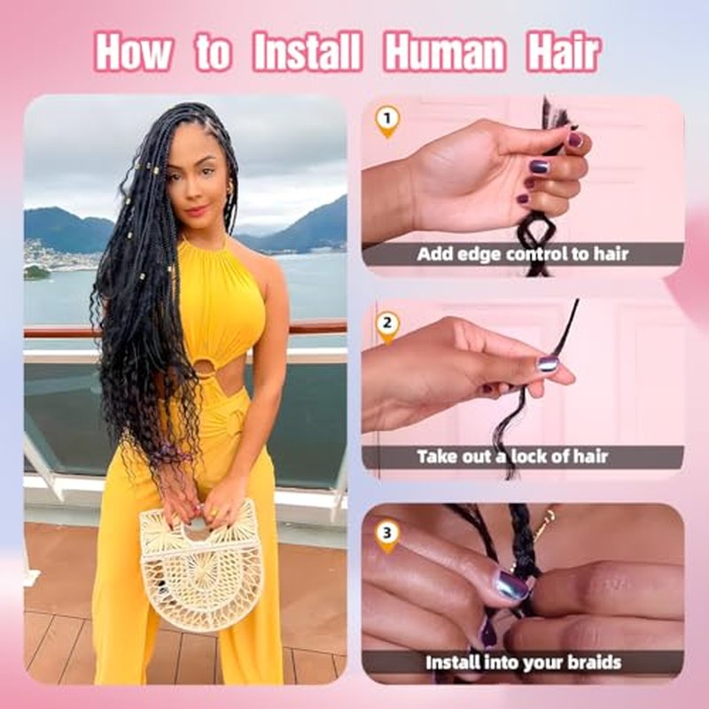 Human Braiding Hair, 3 Bundle 150g 18 Inch Boho Braids Human Hair 10A Deep Wave Bulk Brazilian Virgin No Weft Wavy Hair Extension for Boho Knotless Bohemian Micro Braid Bulk for Braiding 99J