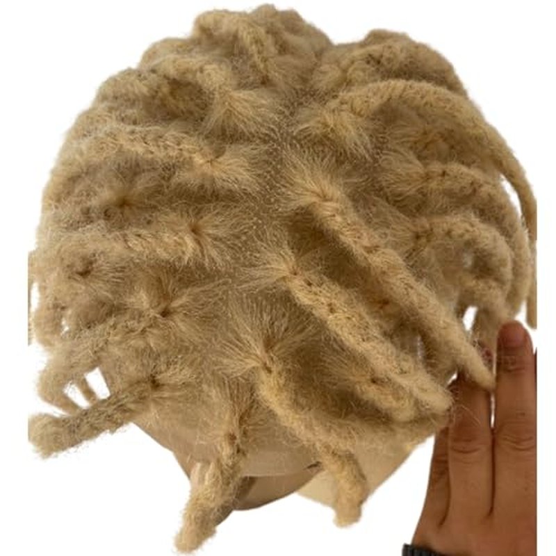 8inch Transparent Full Lace Base Afro Dreadlock Extensions Toupee For Men and Women, 0.6cm Loc Extensions Human Hair Dreadlock 10x8inch #613 Blonde Color
