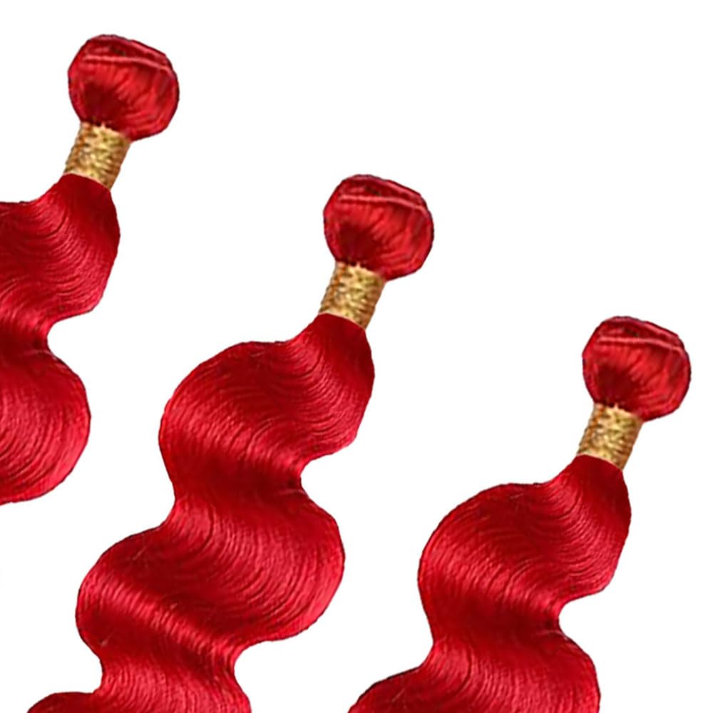 16-Inch Fire Red Human Hair Bundles - 8A Brazilian Virgin Body Wave Weave