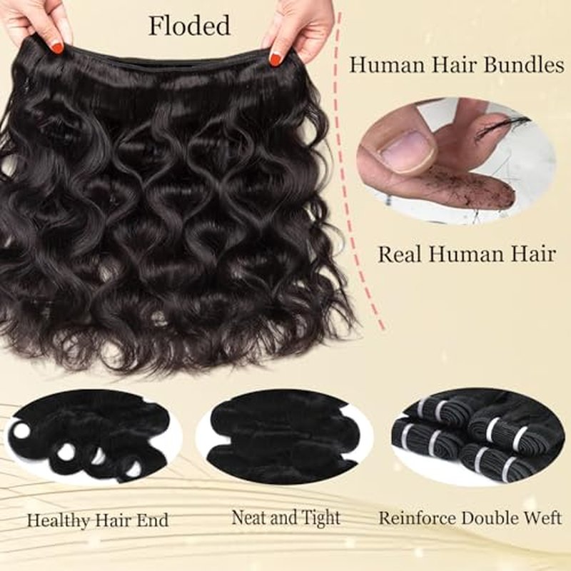 12A Human Hair Bundles Body Wave Thick 3 Bundles 100% Unprocessed Brazilian Virgin Human Hair Quick Weave Real Human Hair Extensions Natural Black 18 20 22 Inch