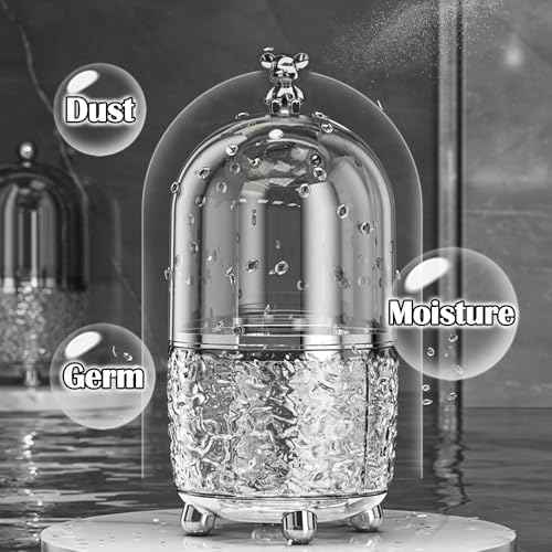 Makeup Brush Holder Organizer with Lid, 360¡ÆRotating Dustproof Makeup Brushes Organizer, 4 Compartment Make Up Brushes Cup for Vanity Desktop Bathroom Countertop (Transparent)