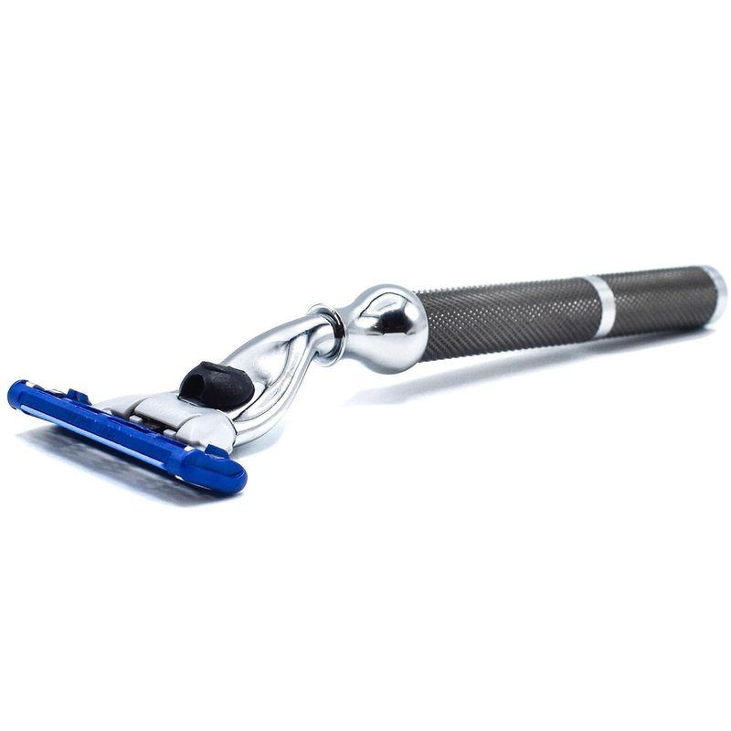 Parker 42M All-Metal Razor in Graphite Gray – Mach 3 Blade Compatible – Accepts All Gillette® Mach 3 Cartridge Refills – Deluxe Brass-Frame, Textured Grip Handle for Triple Blade Shaving