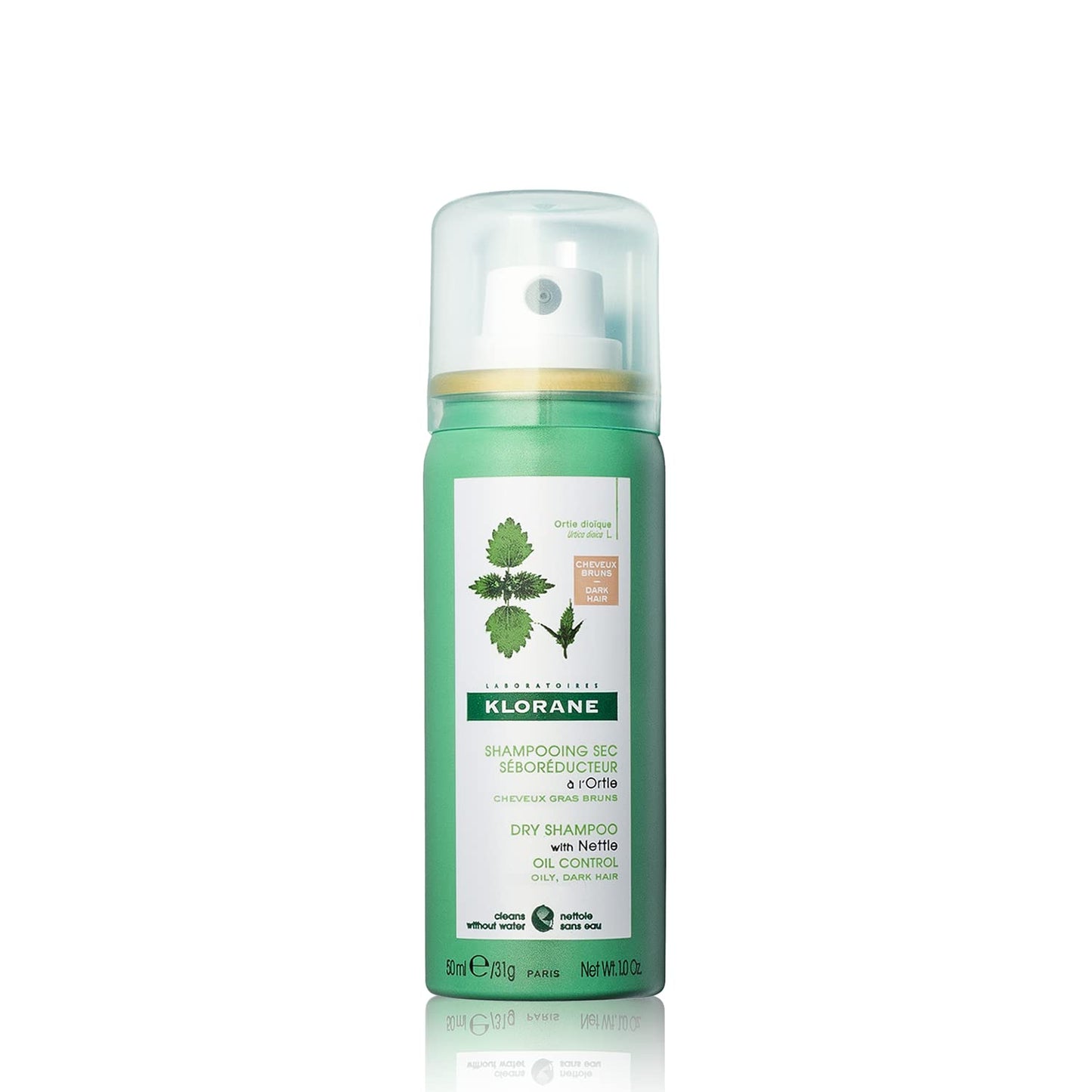 Klorane Dry Shampoo With Nettle and Natural Tint, Nettle for Brunette, Oily Hair and Scalp, Regulates Oil Production, Paraben & Sulfate-Free, Travel Size 1 Fl oz.