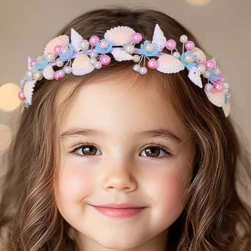 Campsis Mermaid Girls Headpiece Pearl Seashell Headband Beach Wedding Hair Accessories for Women and Girls