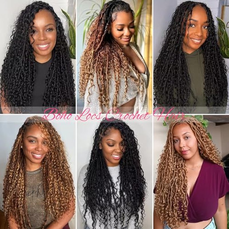 Soft Boho Locs Crochet Hair for Black Women-30 Inch 8 Packs Goddess Faux Locs Crochet Human Hair Feeling Pre Looped with Curly Ends(1B, 30 Inch(Pack of 8))