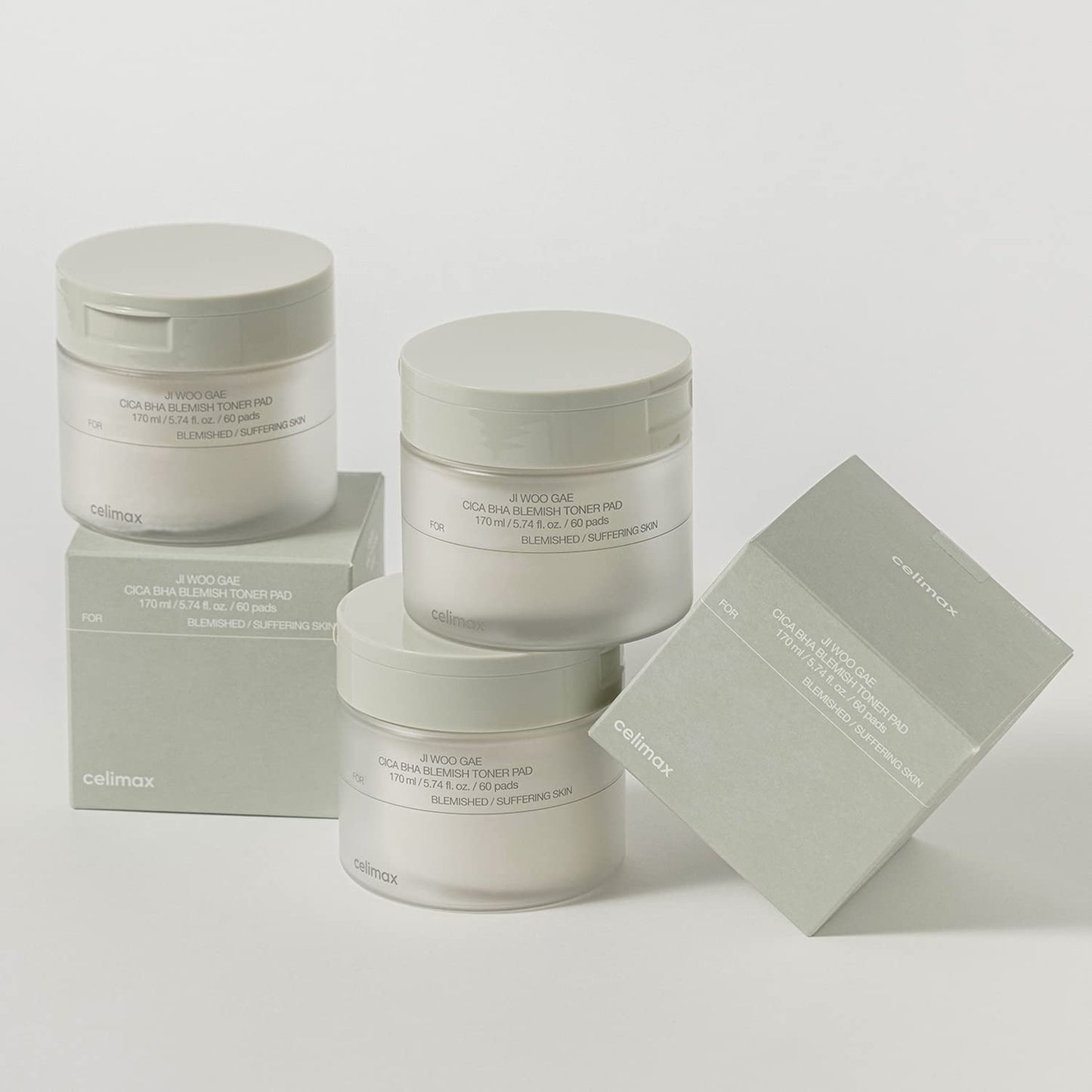 celimax Ji.Woo.Gae Heartleaf BHA Peeling Pad(60 pads) + Ji.Woo.Gae Cica BHA Blemish Toner Pad (60 Pads) Bundle