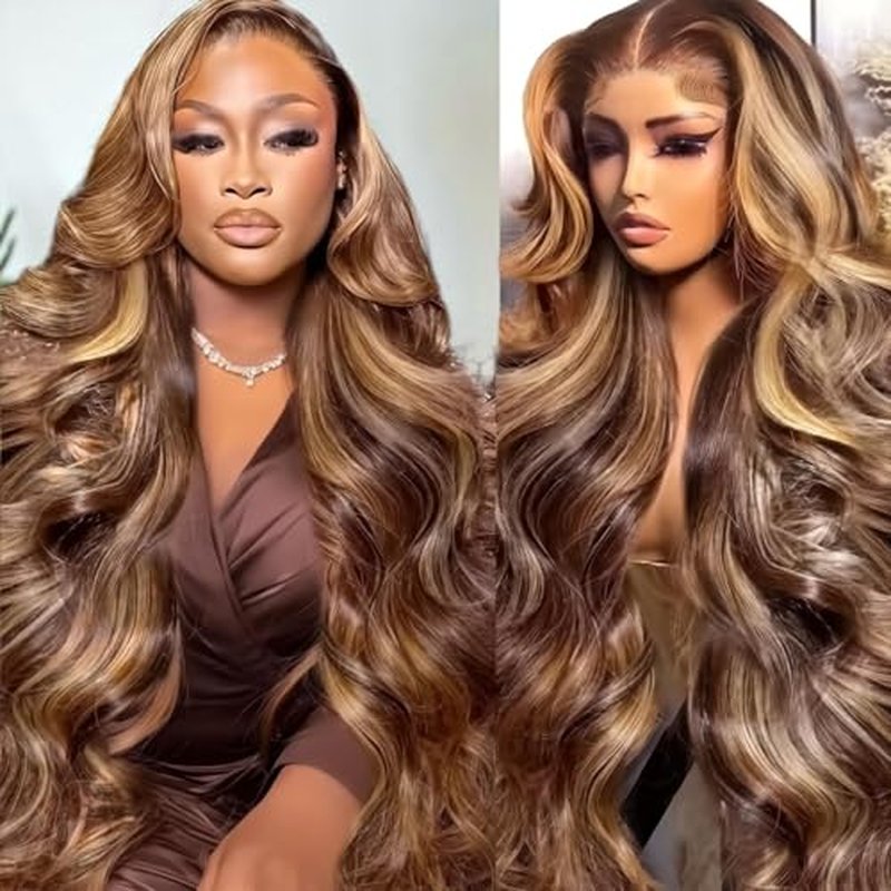 30 Inch Honey Blonde Wig Human Hair 200 Density Ombre 13x6 HD Lace Front Wigs Human Hair Body Wave Lace Front Wig Pre Plucked Glueless Highlight Frontal Wigs Human Hair for Women