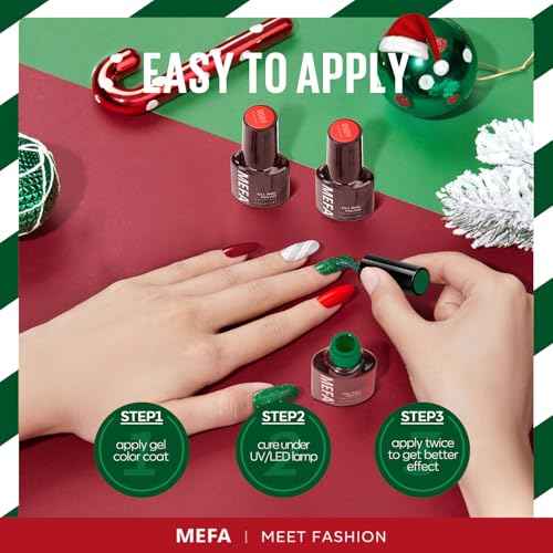 MEFA Christmas Gel Nail Polish Set Limited Edition, 12 Colors Burgundy Red Dark Green Glitter Gel Polish Winter Silver Gold Sparkle Nail Polish Manicure Soak Off Salon Christmas Gifts for Women Girl