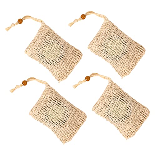 4 Pcs Drawstring Soap Foaming Bags Multipurpose Net Bags for Bar Soap African Net Sponge Design for Exfoliating and Foamingbathroom and Shower