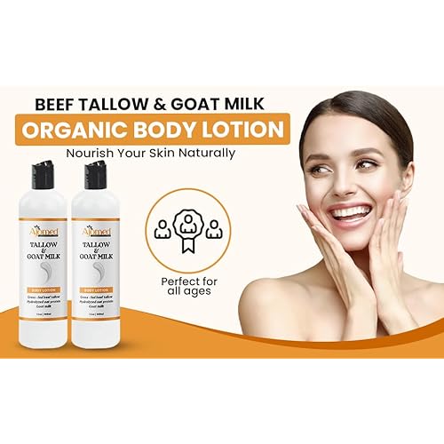 Tallow & Goat Milk Body Lotion for Sensitive Skin, Organic moisturizing Lotion - Soothes Dry skin, Goat Milk face and body Moisturizer - Handmade Tallow for skin cream (12 OZ, Lavender Vanilla)