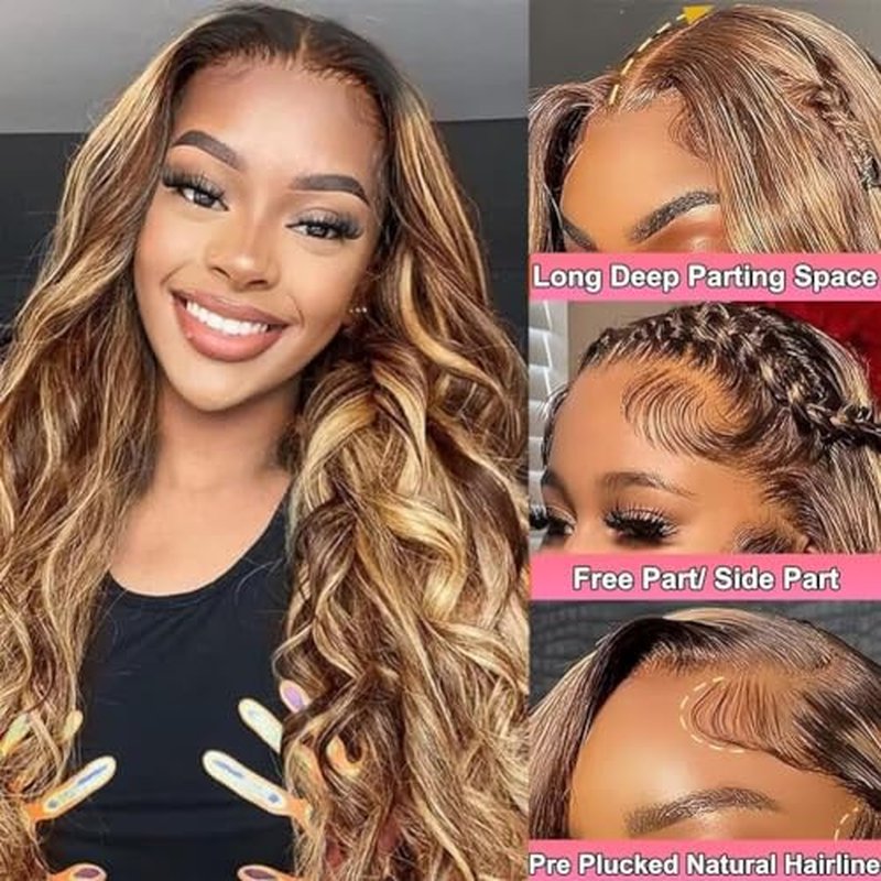 Ombre Highlight Body Wave 360 Lace Front Wigs Human Hair Pre Plucked With Baby Hair Honey Blonde 360 Hd Lace Frontal Wigs Full Lace for Women 18inch