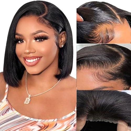 Wear and Go Glueless Bob Wig Human Hair Pre Plucked Pre Cut 4x4 Lace Closure Bob Wigs For Black Women Human Hair Glueless Straight Bob Lace Front Wigs For Beginner Short Wig Human Hair (10 Inch)