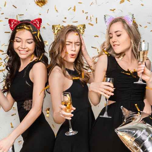 18 Pieces Cat Ear Headbands, Sequin Headwear Hair Band Party Decoration Cosplay for Girls Women