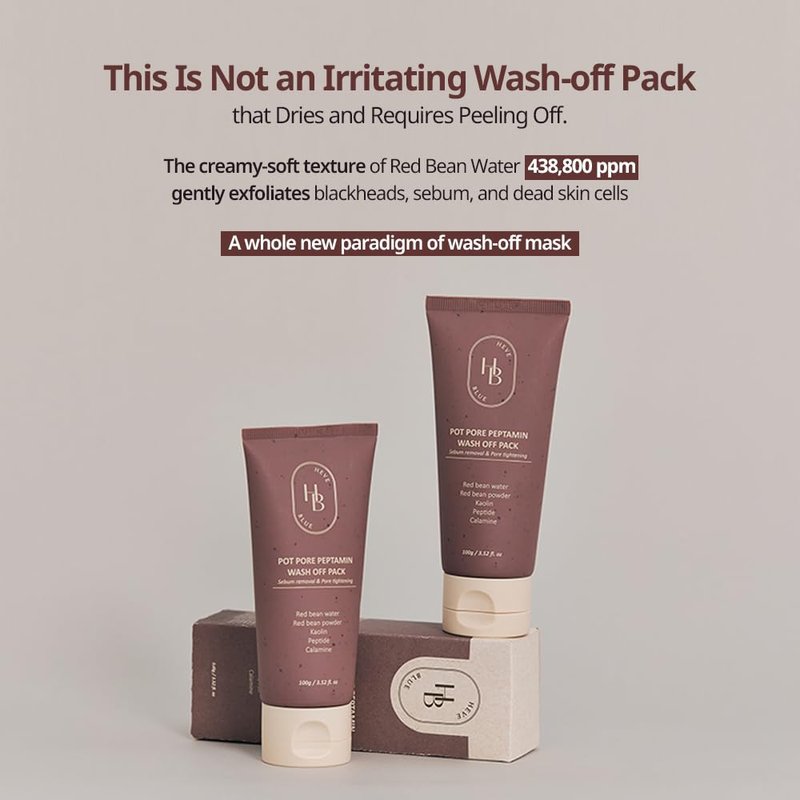 HEVEBLUE Pot Pore Peptamin Wash Off Pack - Red Bean, Peptide, Removes Blackhead, Pore Care, Tightening, Hydrating, Sensitive Skin, Korean Skincare, Exfoliating, Vegan, K-Beauty, Wash-off Mask Pack