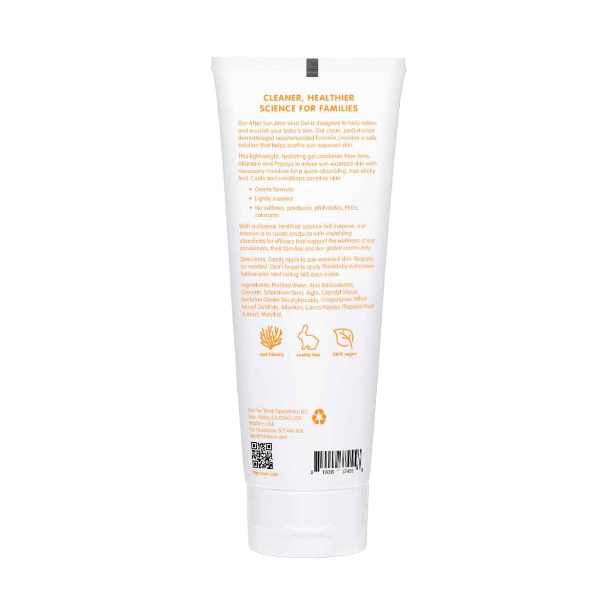 THINK Thinkbaby Aloe Vera Gel, After Sun Relief, 8 Fl Oz, EWG Verified Natural After Sun Skincare for Face & Body - Hydrating, Soothing & Moisturizing Sunburn Solution for Babies & Toddlers