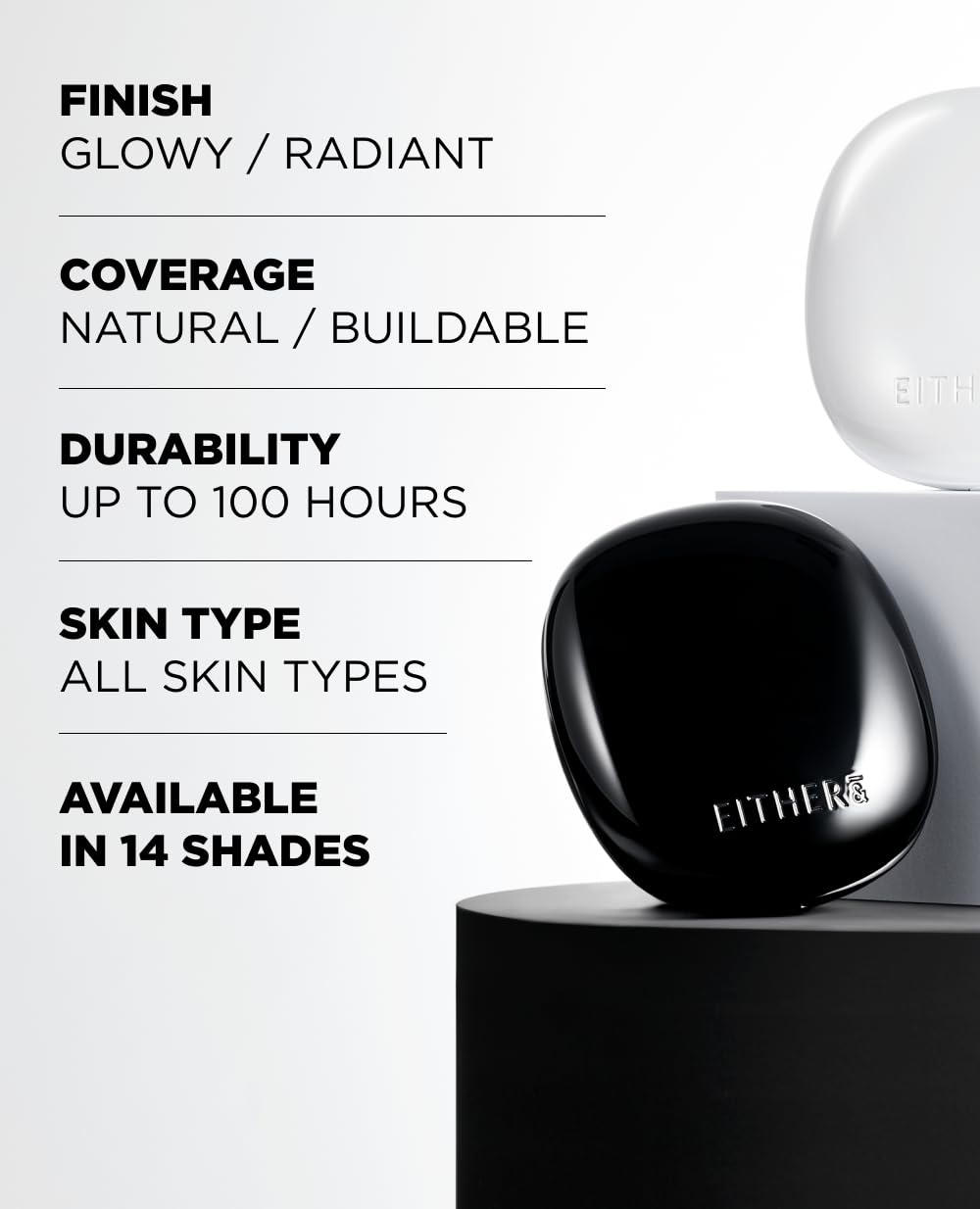 EITHER& Glow Pixel Cushion Foundation, Korean Glass Skin Finish, 62% Skincare-Infused, Antioxidant-Rich, Long-Lasting, Buildable Coverage (21N Natural, 12g)