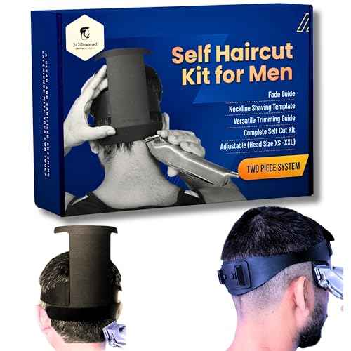 Self Haircut Kit for Men | 2Pcs SelfCut Guide for Men: Neckline Shaving Template & Fade Guide | Adjustable Size Hair Fade Tool & Stable Neck Line Up Tool | Hair Cut for Kids & Seniors