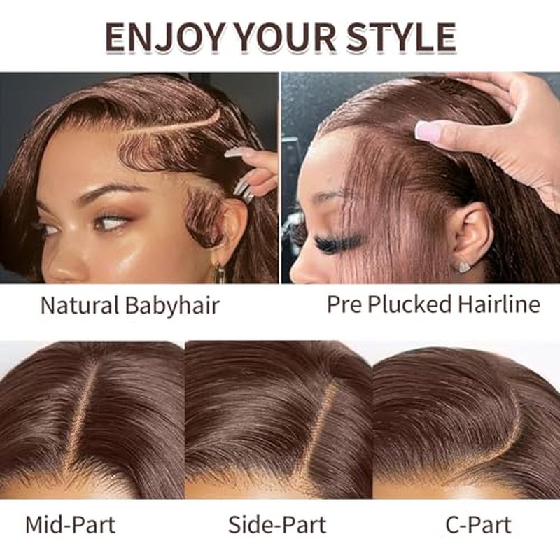 Brown Straight Lace Front Wigs Human Hair 200 Density Chocolate Brown Lace Front Wig Straight 12A 13x4 HD Transparent Full Lace Frontal Wigs Pre Plucked Brown Human Hair Wig 24 Inch