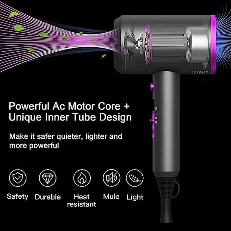 slopehill Professional Ionic Hair Dryer, Powerful 1800W Fast Drying Low Noise Blow Dryer with 2 Concentrator Nozzle 1 Diffuser Attachments for Home Salon Travel