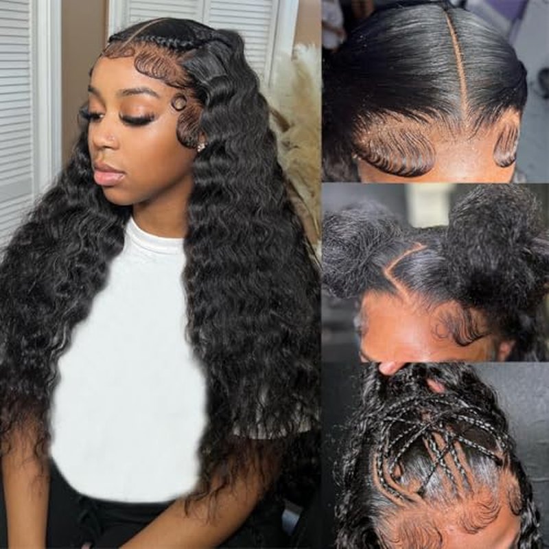 20 Inch Deep Wave Lace Front Wigs Human Hair 200 Density 13x6 Transparent Lace Frontal Wigs Human Hair Pre Plucked Deep Curly Human Hair Wig