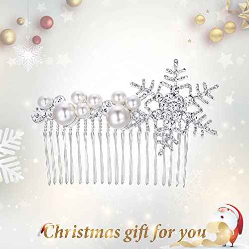 EVER FAITH Crystal Simulated Pearl Winter Snowflake Hair Side Comb Clear Silver-Tone