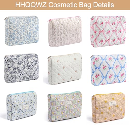Large Travel Makeup Bag Cosmetic Bag for Women Girls, Cute Large Floral Cotton Cosmetic Bag, Zipper Toiletry Bag Makeup Brushes Accessories Organizer Storage Bag (Pink Floral)