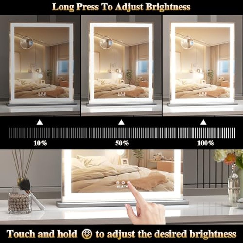 BEAUTME Vanity Mirror 20.5x24.1 Inch,Makeup Mirror with Lights,Hollywood Mirror,LED Mirror for Bedroom,Aluminium Frame,Tabletop/Wall Mount,Horizontal/Vertical,Silver