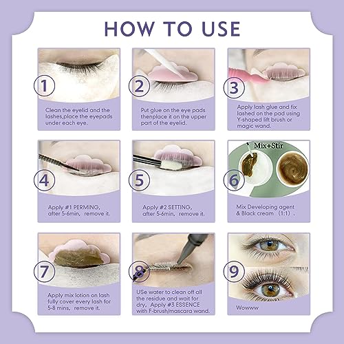 PERMANIA Lash Lift Kit with Black Color, Eyelash & Brow Lamination 4 IN 1 Black Color Make Lash Perm Voluminous and Curl for Salon & Home£¨Black£©