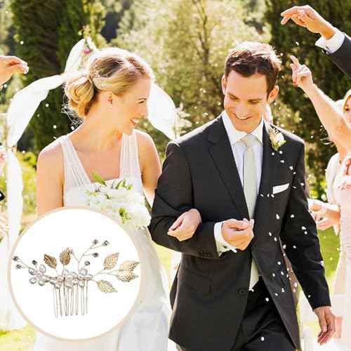 10PCS Gold Leaf Wedding Hair Pins Rhinestone Pearl Hair Jewelry Accessories Crystal Vintage Wedding Hair Styling Pins for Brides Bridesmaids and Flower Girls