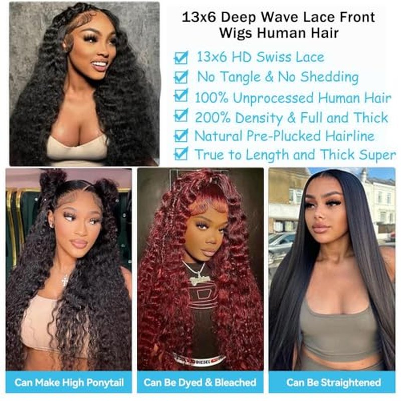 13x6 Deep Wave Lace Front Wigs Human Hair Pre Plucked HD Transparent Lace Frontal Wigs Human Hair for Women Glueless Wigs Human Hair with Baby Hair 26 Inch