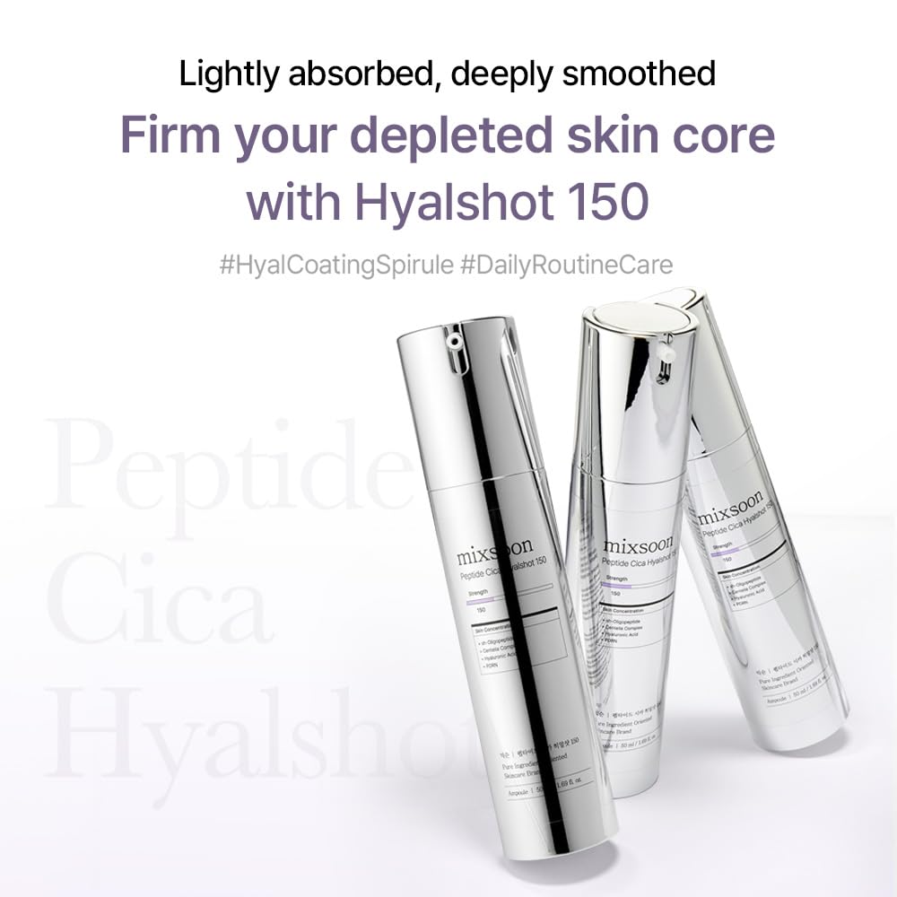 mixsoon Peptide Cica Hyalshot 150 - Firming, Soothing and Moisture-Boosting Ampoule Serum, Lightweight Formula for Radiant, Balanced Skin 50ml / 1.69 fl.oz. Korean Glass Skin Care