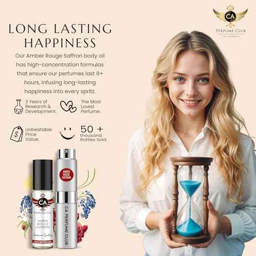 CA Perfume Duo Impression of Amber Rouge Saffron For Women and Men Fragrance Layering Set Bundle ? Eau De Parfum + Body Oil Roll-On Bottle (Set of 2, 0.27 Fl Oz + 0.33 Fl Oz)